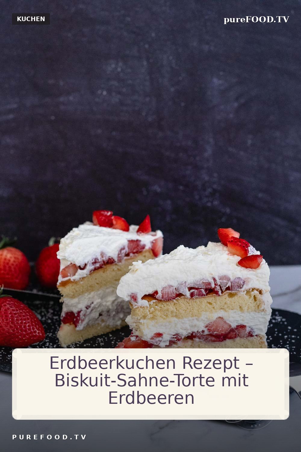 Ein Sahnekuchen und Erdbeerkuchen Rezept als Sahnetorte mit Erdbeeren ist schnell und einfach gemacht. Unser leichter Erdbeer-Sahne Biskuit Kuchen oder auch Torte für frische Erdbeeren. Frühlingstorte und Sommergenuss mit leichtem Biskuit Boden selbst gemacht.