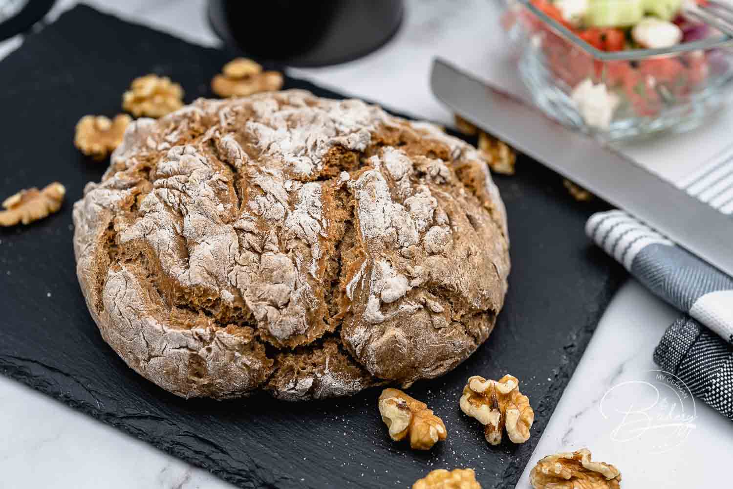 Wholemeal bread recipe - dark bread easy homemade - simple, fast, delicious - dark bread baking - wholemeal bread with walnuts - healthy and fluffy bread for breakfast or as a dinner bread with a salad