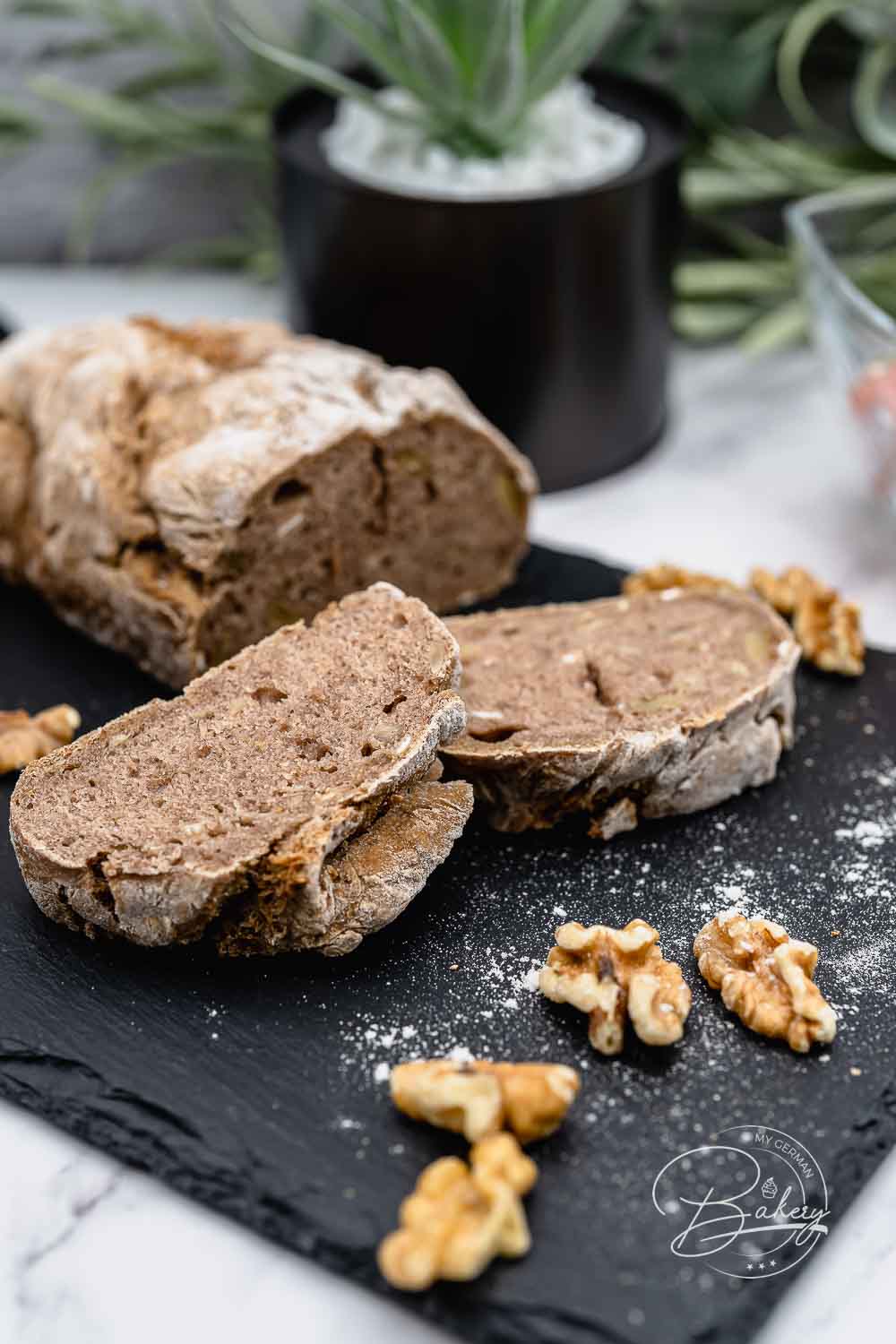 Wholemeal bread recipe - dark bread easy homemade - simple, fast, delicious - dark bread baking - wholemeal bread with walnuts - healthy and fluffy bread for breakfast or as a dinner bread with a salad
